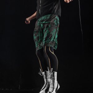 Men’s Long Athletic Workout Shorts Green Black Digital