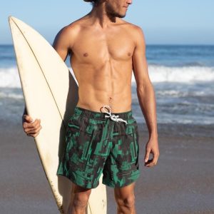 Men’s Long Athletic Workout Shorts Green Black Digital