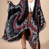 Black Floral Ruana Made In India: Women's Embroidered